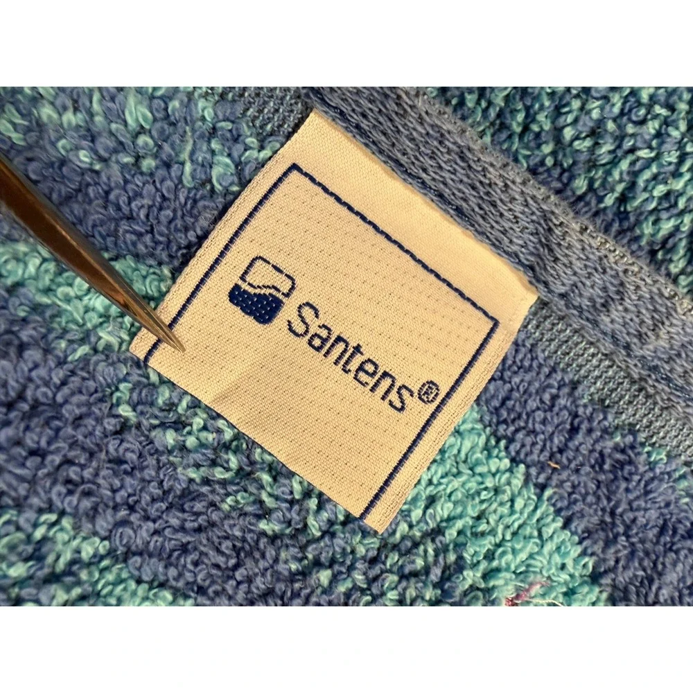 Santens Vintage Blue Wave Embroidered Tropical Fish Beach Bath Towel USA Cotton